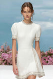 Fitted A Line Round Neck Short White Homecoming Dress