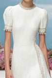Fitted A Line Round Neck Short White Homecoming Dress