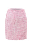 Pink Off the Shoulder 2-Piece Tweed A Line Homecoming Outfits with Ruffles