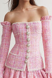Pink Tweed A Line Short Homecoming Outfits with Ruffles