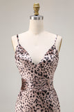 Mermaid Golden Leopard Spaghetti Straps Long Prom Dress with Slit