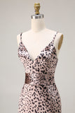 Mermaid Golden Leopard Spaghetti Straps Long Prom Dress with Slit