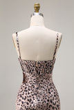 Mermaid Golden Leopard Spaghetti Straps Long Prom Dress with Slit