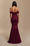 Sparkly Burgundy Mermaid Floral Long Holiday Party Dress