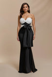Black White Strapless Ruched Mermaid Holiday Dress