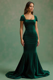 Dark Green Mermaid Square Neck Long Holiday Dress