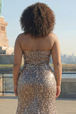 Halter Mermaid Golden Leopard Sequins Long Plus Size Prom Dress with Slit