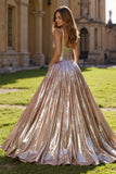 Golden A Line Metallic Pleated Holiday Dress With Slit