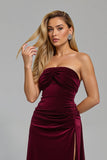 Burgundy Strapless Sheath Ruched Holiday Dress