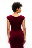 Burgundy Boat Neck Velvet Long Holiday Party Dress With Slit
