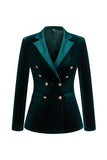 Dark Green Peak Lapel 2-Piece Velvet Double Breasted Women Prom Suits
