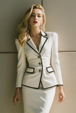 White 2 Piece Notched Lapel Pencil Work Dress