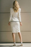 White 2 Piece Notched Lapel Pencil Work Dress