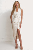 Sparkly Ivory Pencil 2 Piece Midi Work Dress with Slit