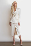 Sparkly Ivory Sequin 2 Piece Midi Work Dress with Slit