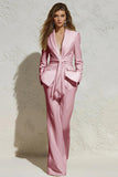 White 2 Piece Notched Lapel Ruched Business Suits with Sash