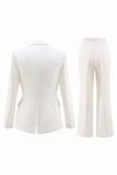 White 2 Piece Notched Lapel Ruched Business Suits with Sash