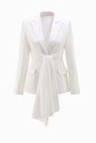 White 2 Piece Notched Lapel Ruched Business Suits with Sash