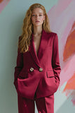 Burgundy Peak Lapel 2 Piece Women Prom Suits with Pockets