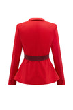 2-Piece Red Patchwork Notched Lapel Women Prom Suits with Belt