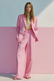 Pink Single Breasted 2 Piece Satin Prom Suits with Pockets