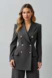 Dark Grey Peak Lapel 2 Piece Double Breasted Business Suits