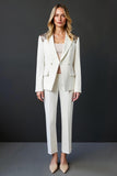 Sparkly White Shawl Lapel 2 Piece Prom Suits with Buttons