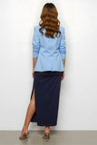 Navy Blue Pencil 2 Piece Notched Lapel Long Business Suits with Slit