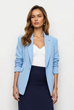Navy Blue Pencil 2 Piece Notched Lapel Long Business Suits with Slit