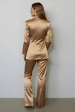 Sparkly Dark Golden Peak Lapel 2 Piece Women Prom Suits