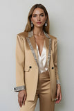Sparkly Dark Golden Peak Lapel 2 Piece Women Prom Suits