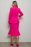 Fuchsia Peak Lapel 2 Piece Mermaid Work Dress with Belt