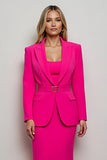 Fuchsia Peak Lapel 2 Piece Mermaid Work Dress with Belt