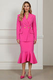 Mermaid 2 Piece Peak Lapel Fuchsia Business Casual Dress