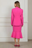 Mermaid 2 Piece Peak Lapel Fuchsia Business Casual Dress
