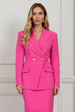 Mermaid 2 Piece Peak Lapel Fuchsia Business Casual Dress