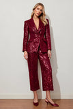 Burgundy Sequin Slim Fit 2 Piece Prom Suits