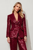 Burgundy Sequin Slim Fit 2 Piece Prom Suits