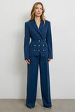 Dark Blue Double Breasted 2 Piece Satin Work Suits