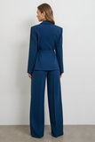 Dark Blue Double Breasted 2 Piece Satin Work Suits