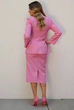 Pink 2 Piece Satin Pencil Single Breasted Midi Business Suits
