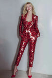 Sparkly Burgundy 2 Piece Peak Lapel Sequins Women Prom Suits