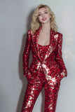 Sparkly Burgundy 2 Piece Peak Lapel Sequins Women Prom Suits