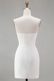 White Bodycon Strapless Corset Short Homecoming Dress with Beading
