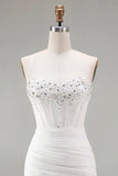Strapless White Bodycon Corset Homecoming Dress With Beading