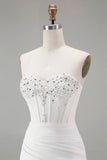 Strapless White Bodycon Corset Homecoming Dress With Beading