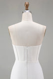 Strapless White Bodycon Corset Homecoming Dress With Beading