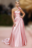 One Shoulder Floral Blush A Line Pageant Dress