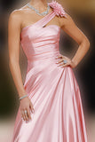 One Shoulder Floral Blush A Line Pageant Dress