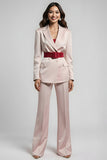 Blush 2 Piece Peak Lapel Single Breasted Business Suits with Belt